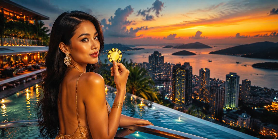Model Vietnam berpose di depan layar kasino dengan bonus rebate