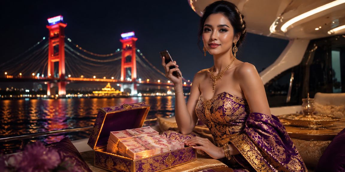 Model Vietnam berpose elegan dengan tampilan bonus VIP eksklusif kasino mewah