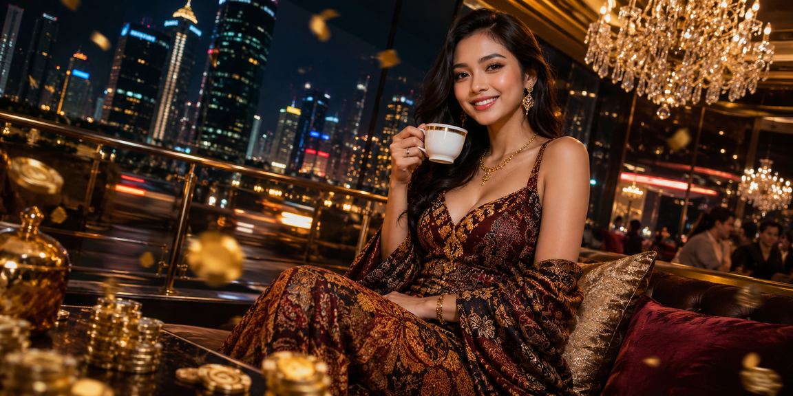 Pengguna menikmati hiburan kasino dan kopi di kafe yang nyaman dan modern