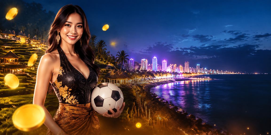 Suasana taruhan sepak bola dengan latar lampu neon berwarna di malam hari